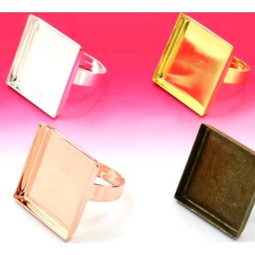 10pcs 18/20/25mm Square Ring Blank Base Adjustable Cameo Setting Cabochons Tray for DIY Jewelry Making Accessories