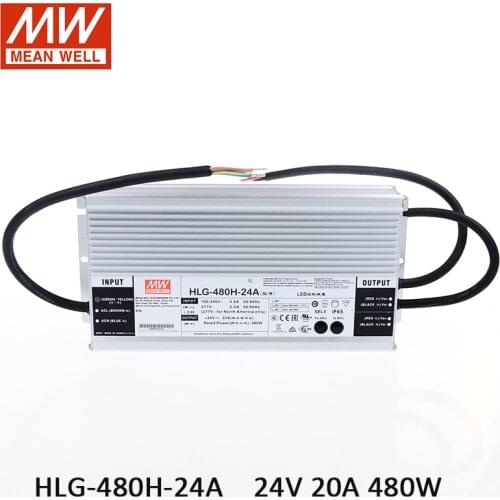 MEAN WELL LED Power Supply HLG-480H-24A 24V Adjustable LED driver 110V/220V AC to 24V DC 20A 480W waterproof IP65 Transformer