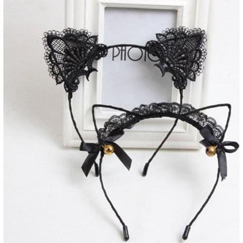 Cute Mesh Lace Dot Cats Ear Hairbands Simple Solid Ribbon Bow Fox Ears Hair Bands for Women Headwear Girls Cospaly