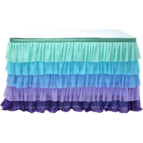 Fashion White Tulle Ruffled Table Skirt Decoration for Rectangle Round Table 5-layer Party Festive Banquet Decor
