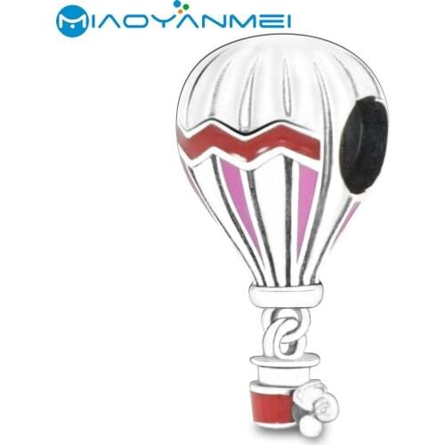 Fashion Jewelry 925 Sterling Silver Beads Red Hot Air Balloon Travel Charm Fit Original Pandora Bracelets Women DIY Gift