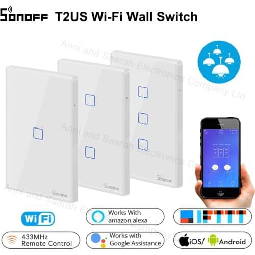 Sonoff TX T2 T3 US Smart WiFi RF 433/ APP / Touch Control Wall Light Switch 1 /2 /3 Gang Wall Touch Switch Smart Home Controlled
