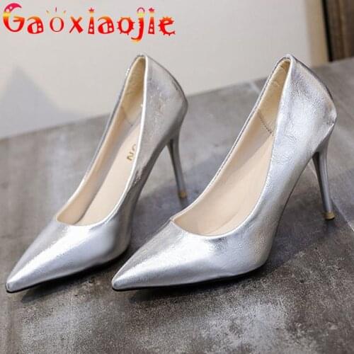 Gaoxiaojie 2021 New Fashion Women Pumps Thin Heel Classic Sexy Prom Wedding Bride Shoes Elegant Office 9.5CM Pointed High Heels