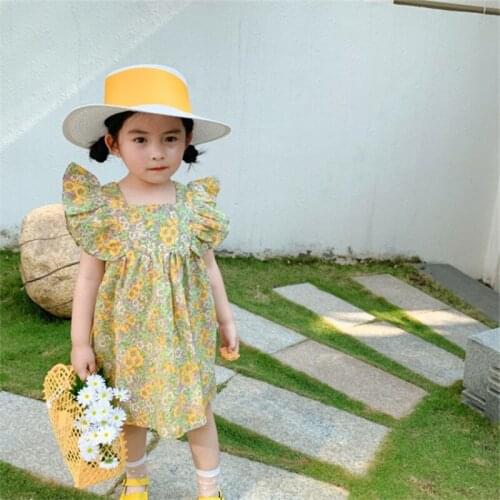 Girl Clothes Toddler Girl Dresses 2021 Summer Girls Flying Sleeve Cute Floral Dress Boutique Kids Clothing Little Girl Clothes