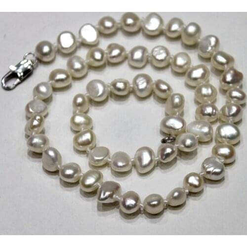YINANYIMEI Fine Jewelry Natural White Freshwater Pearl Necklace Baroque 7-8mm 17INCH