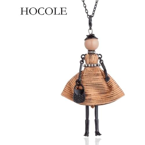 2018 Rhinestone Long Dress Doll Big Choker Necklaces&Pendants Black Chain Handmade Girls Fashion Statement Jewelry Collier Femme