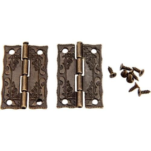 2Pcs 36x23mm Antique Bronze Embossing Mini Decorative Hinge Furniture Drawer Jewelry Box Cupboard Cabinet Door Hinges and Screws