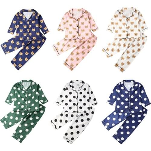 Children Pajamas 2Pcs Kid Baby Boy Girl Silk Satin Pajamas Set Long Sleeve Sleepwear Nightwear