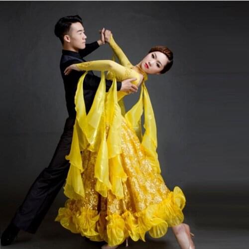 New big swing sequins standard ballroom dance dress customize professional long sleeve tango waltz dance competition costumes