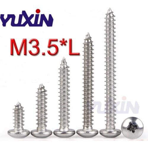 200Pcs/100Pcs M3.5*L DIN7981 GB845 Self Tapping Wood Screws Round Screw 304 Stainless Steel Phillips Cross Pan Head Screws