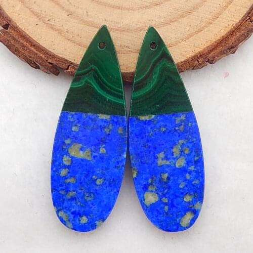 Natural Lapis Lazuli With Malachite Intarsia Fashion Teardrop Earrings Bead 40x14x3mm,9.3g