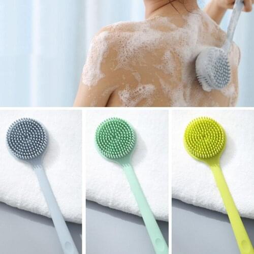 Shower Body Brush Silicone Double-sided Massage Washing Brush With Long Handle Bathing Cleaning Brush Scrubber Accessories