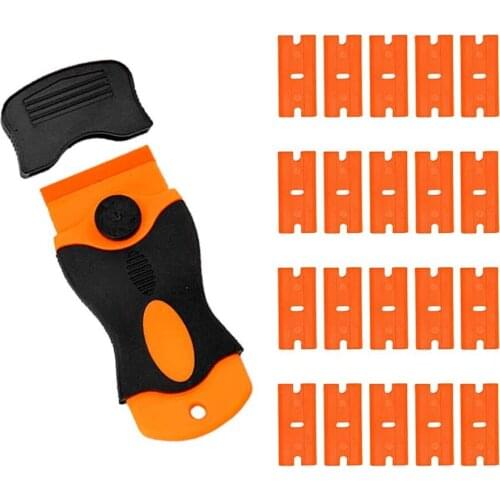 Scraper with 20 Pcs Plastic Replacement Blades Removal Scraper Tool Set for Remove Glass Window Car Paint Sticker Glue