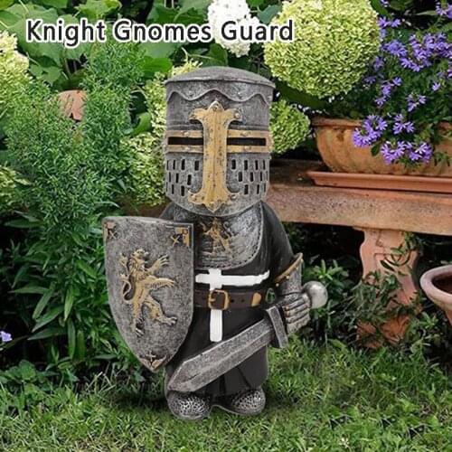 Medieval Knight Gnomes Guard Resin Figurine Art Ornament Garden Home Decor