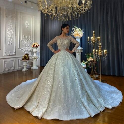 Long Sleeves Wedding Dress With Glass Stones Luxury Amanda Novias Design Dress