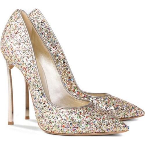 Pumps New Spring Womens Shoes Sequin Pointed High Heels Thin Heel Gold Silver Sexy Shallow Mouth Night Club Single Shoes Sandal