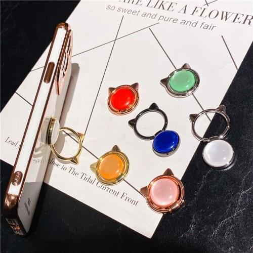 Universal Luxury Cat Gems Metal Mobile Phone Finger Ring Holder Plating Stand for IPhone Sumsang Huawei Phone Holder Accessories