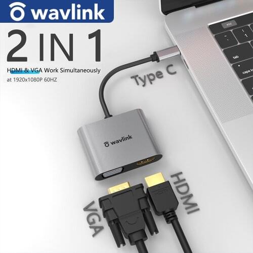 Wavlink USB C to HDMI-Compatible VGA Adapter Type-C to Dual VGA HDMI Display Splitter Converter For MacBook Pro 2020 IPad Pro