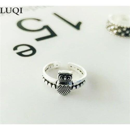 Womens Fashion Retro S925 Thai Silver Owl Old Personality Open Rings R421