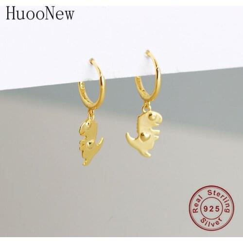 925 Silver Rock Simple Gold Color Animal Dinosaur Hoop Earring For Women Pendientes Brinco Boucle D'oreille Oorbellen 2020 New