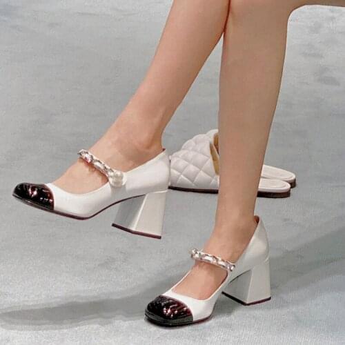 2021 Mary Janes Shoes Retro Square Toe Pumps Women Platform Buckle High Heels Shoes Women Shallow Casual Zapatos De Mujer