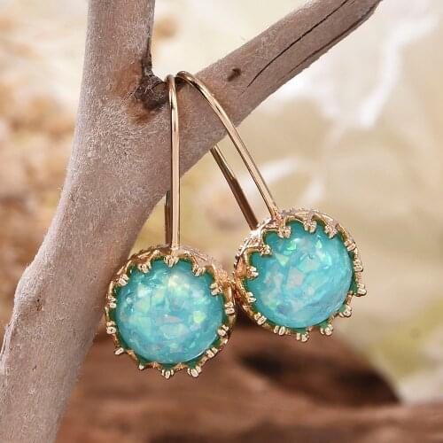 2021 Fashion Vintage Women Green Fire Opal Earrings Bohemia Round Opal Stone Drop Earrings Elegant Jewelry Boho Earrings