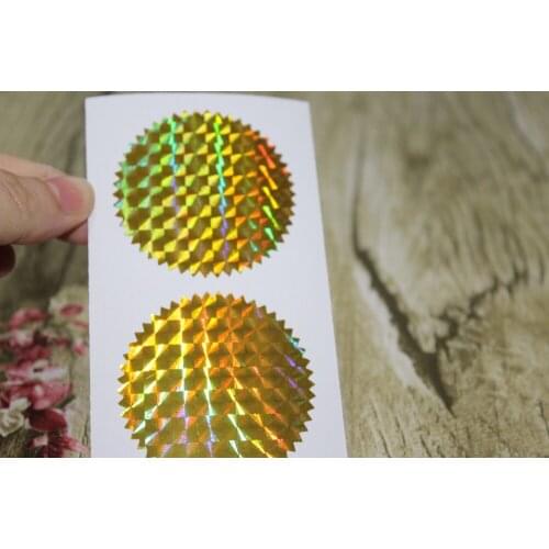 5cm Gold Hologram serrated edge sticker, starburst round sticker seals