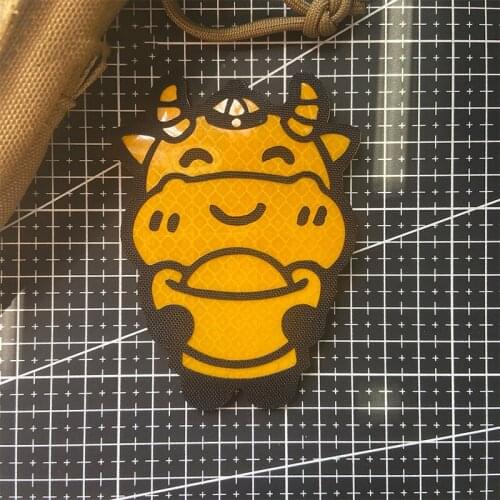 Gold Cute Cow Ingots IR Reflective Nylon Patches Zodiac Make A Lot Of Money Good Luck Tactical Applique Badges For Clothing Bag