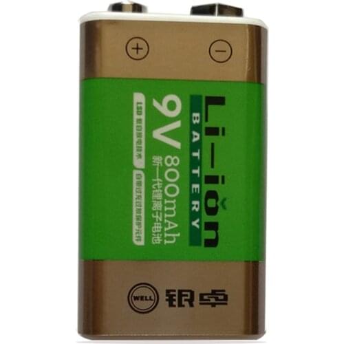 1pcs/lot Hot sale 800mAh lithium ion battery 9 V rechargeable battery for smoke detector wireless microphone