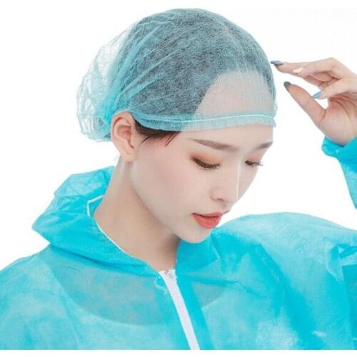 100pcs Disposable Non-Woven Strip Hat Hotel Workshop Dust Cap Blue White Shower Cap