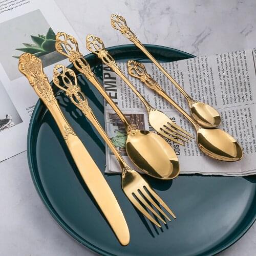 6 pieces of royal steak cutlery gift box Western tableware thickened hollow embossed spoon Hotel banquet cutlery