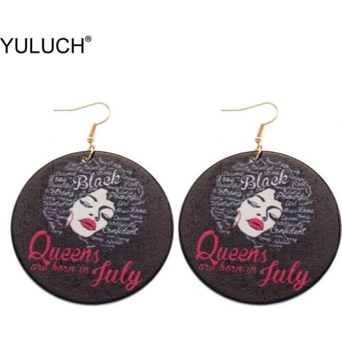 YULUCH Big Round Black African Queen Colorful Wood Drop Earings Ethnic Dangle Hanging Boho Pendant Earrings For Women Wedding