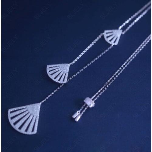 SLJELY Luxury Brand 925 Sterling Silver Zircon Stones Fan Shaped Necklace Adjust Chain Women Fine Flamenco Collection Jewelry