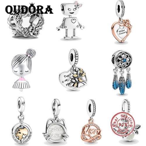 Two-Tone Family Tree Heart Dangle Charm Fit Original Pandora Bracelet Charm 925 Sterling Silver Charm Women Jewelry Berloque