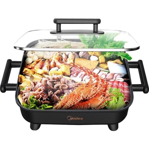 YUEWO 1500W Electric hot pot home multi-function electric Retrograde stepless thermostat frying pan dormitory cooking barbecue