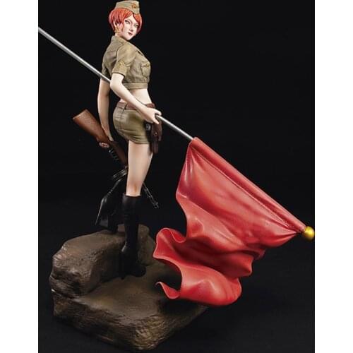 Resin Figure 1/12 high 155mm modern girl stand with flag (WITH BASE ) Model Unassambled Unpainted Figure Building Kit