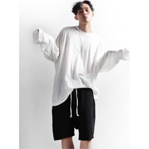 Long sleeve t-shirt mens summer thin mens top loose pure cotton solid color base shirt round neck
