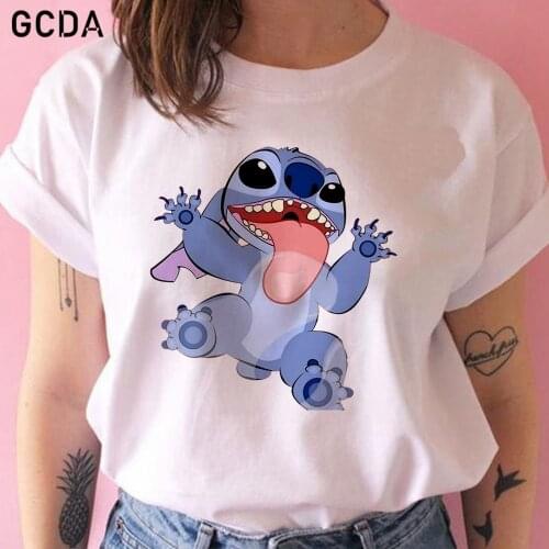 Women Disneys Lilo & Stitch Printing Fashion Lady Clothes Short Sleeve Tshirt FemaleHarajuku Tee Top Girls Graphic T-shirt