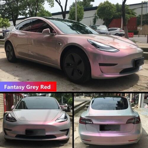 HOHOFILM Chameleon Grey&red Car Stickers Fantasy Chrome Vinyl Car wrap Vinyl Auto Wrap Sticker Decal Air Release Film