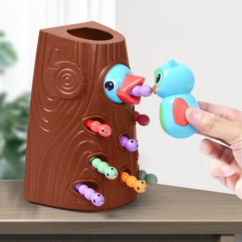 Montessori Woodpecker Magnetic Catch The Worm Small Birds Feeding Game Children Early Educational Fishing Toys Set Gift