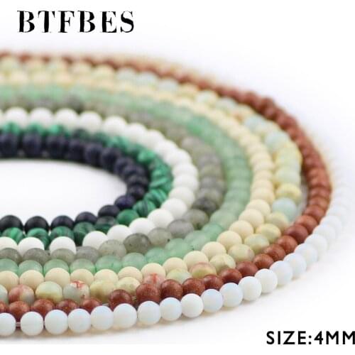 BTFBES 4mm Matte Natural stone Malachite Gold sandstone Lapis lazuli Sun stone Round Loose Bead Jewelry Bracelet Making DIY Ball