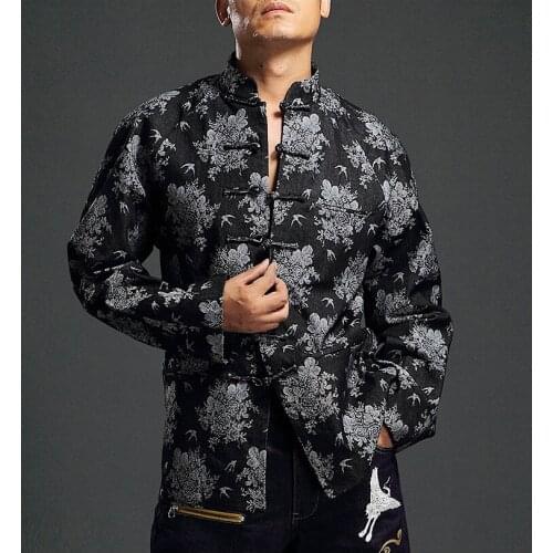2019 Floral Jackets Men Mens Cotton Buckle Windbreaker Male Hiphop Casual Autumn Jacket Coats Plus Size Clothing
