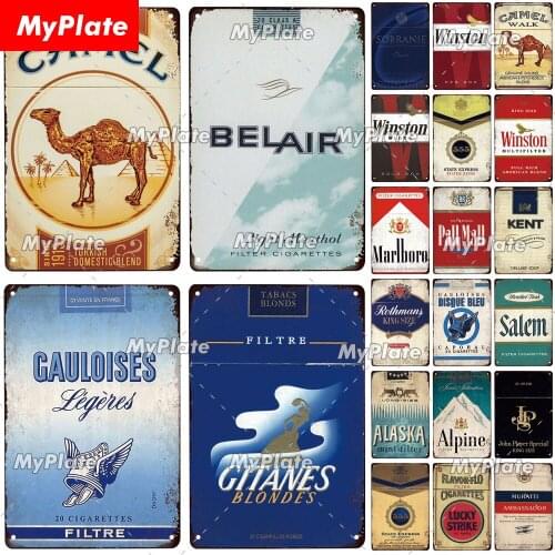 [MyPlate] Vintage Tobacco Somking Metal Sign Plate Tin Sign Wall Decor For Bar Home Plaque Decoration Man Cave Cigarette Poster