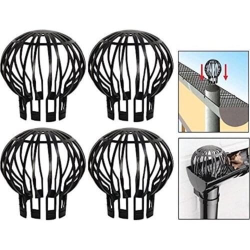 4-Piece Set Roof Gutter Balloon Guard Filters, Plastic Downpipe Stops Leaf Drains, Rainwater Discharge, Polypropylene, Black