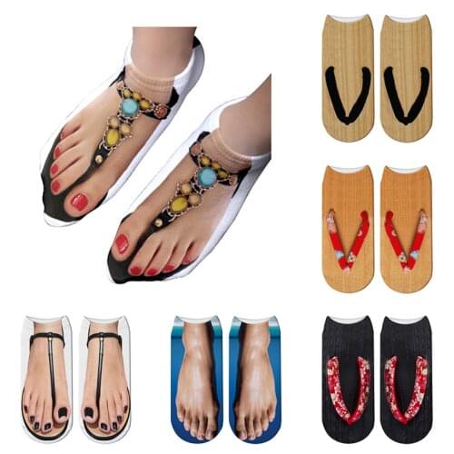 3D Funny Slippers Printed Low Ankle Socks for Female Fashion Harajuku Cotton Soft Short Socks Cute Happy Compression Boat Sox