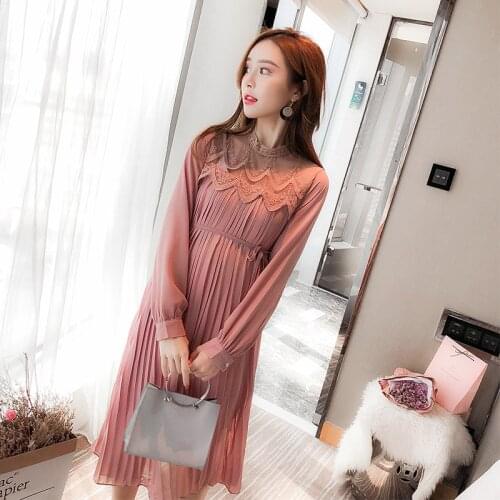 2020 New Spring Autumn Maternity Dress Mom Long-sleeved Lace Chiffon Pregnant Dresses Maternity Clothes For Pregnant Women