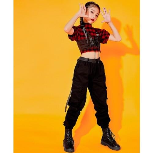 High-quality 2021 New Western Style Plaid Suit Hip-hop Street Dance Trend Girl Jazz Dance Costume Catwalk Childrens Costume
