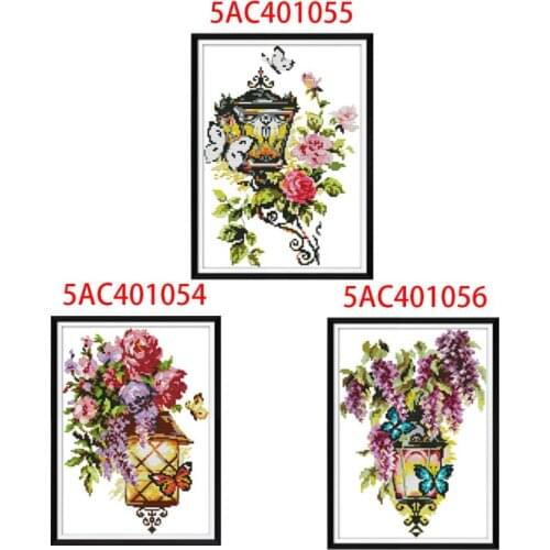 2021 New Flower Butterfly Light DIY Handmade Needlework Counted 14CT Printed Cross Stitch Embroidery Kit Set Home Decoration