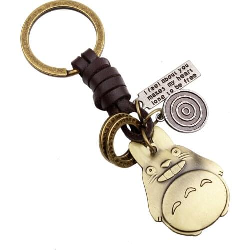 New Fashion Cute Kawaii Kitten Cat KeyChain Ring Anime Totoro Keychain Creative Trinket Charm Metal Leather Keyring
