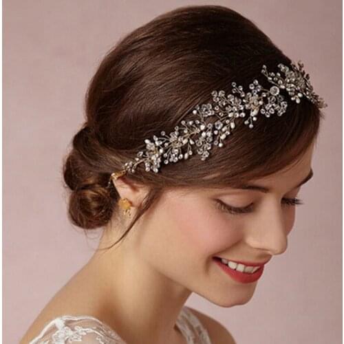 SLBRIDAL Handmade Wired Rhinestone Crystal Pearls Wedding Headband Bridal Hair Vine Hair Accessories Bridesmaids Women Jewelry